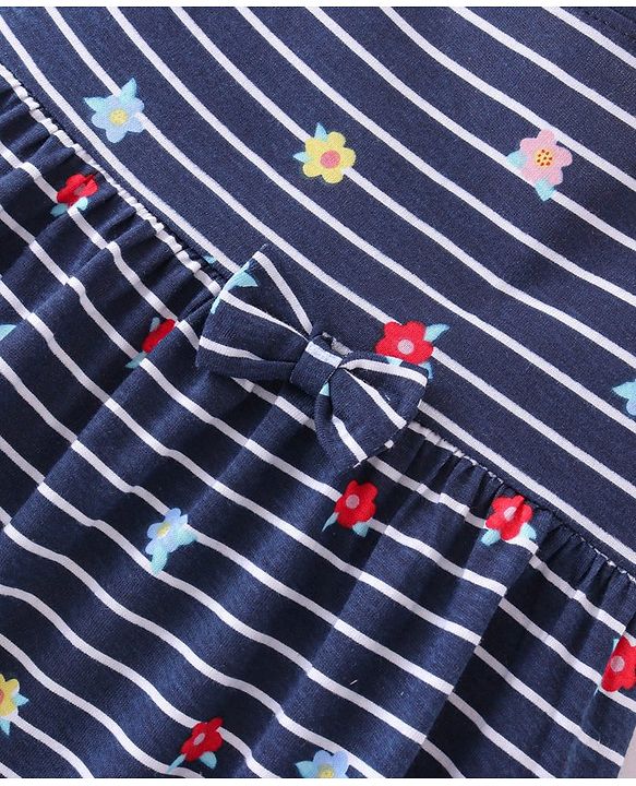 Babyhug Single Jersey Knit Half Sleeves Frock Stripes & Polka Dot Print Pack Of 2 - Red & Blue