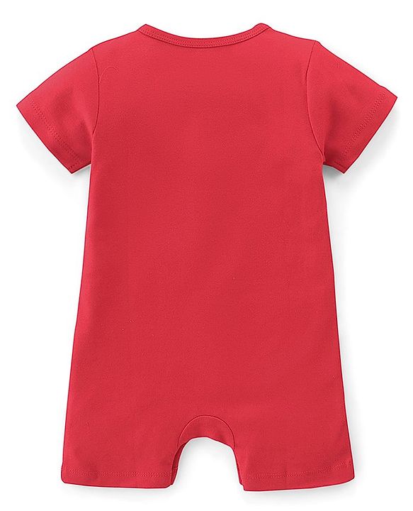 Babyhug 100% Cotton Knit Interlock Half Sleeves Romper With Dino Print - Red