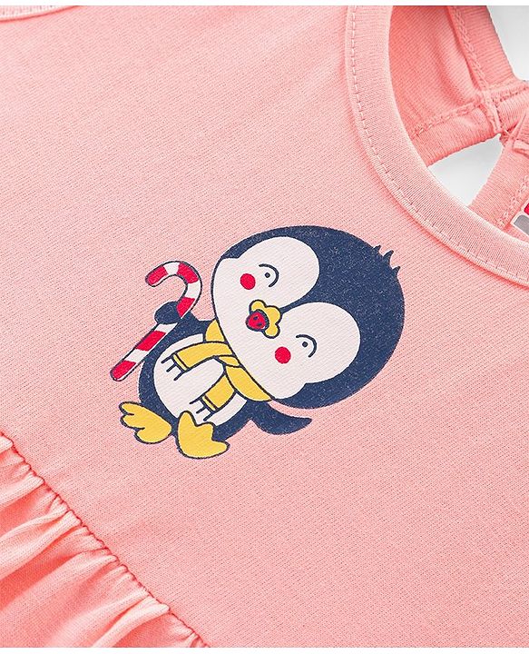 Babyhug 100% Cotton Sleeveless Fit and Flare Dress Penguin Print Pack of 3 - Multicolour