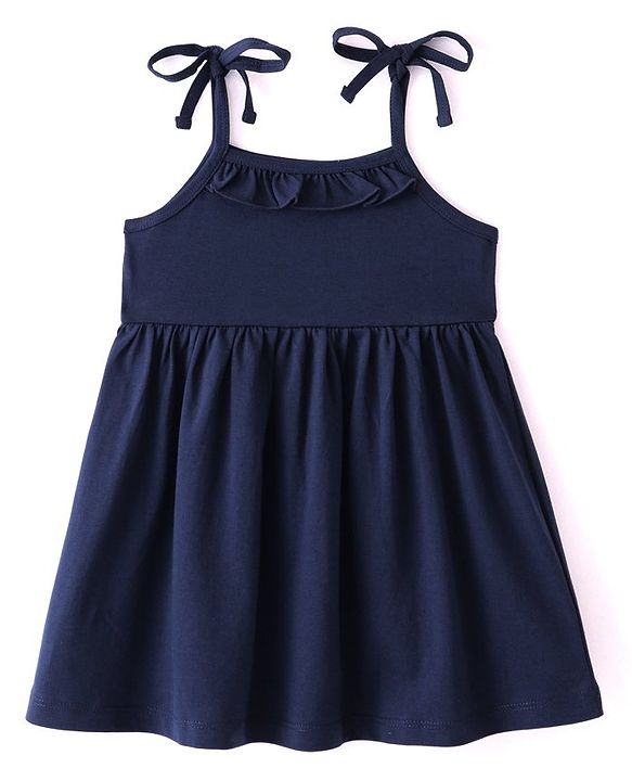 Babyhug 100% Cotton Single Jersey Knit Sleeveless Singlet Frock With Bloomer Solid Colour - Navy Blue