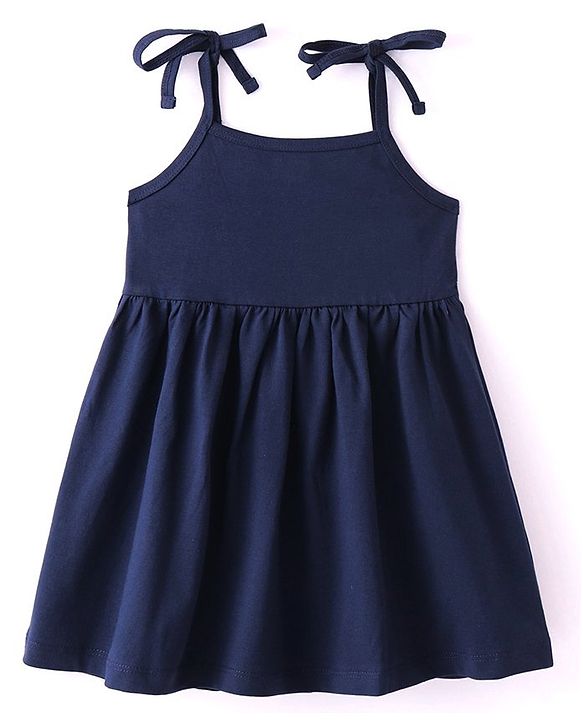 Babyhug 100% Cotton Single Jersey Knit Sleeveless Singlet Frock With Bloomer Solid Colour - Navy Blue