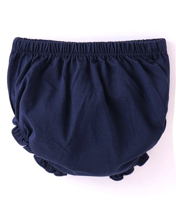 Babyhug 100% Cotton Single Jersey Knit Sleeveless Singlet Frock With Bloomer Solid Colour - Navy Blue