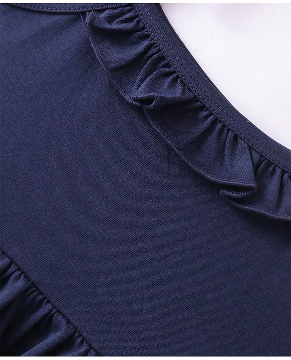 Babyhug 100% Cotton Single Jersey Knit Sleeveless Singlet Frock With Bloomer Solid Colour - Navy Blue