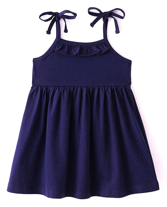 Babyhug 100% Cotton Single Jersey Knit Sleeveless Singlet Frock With Bloomer Solid Colour - Navy Blue