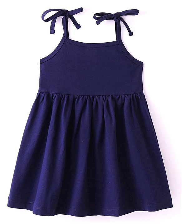 Babyhug 100% Cotton Single Jersey Knit Sleeveless Singlet Frock With Bloomer Solid Colour - Navy Blue