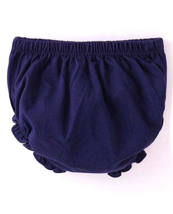 Babyhug 100% Cotton Single Jersey Knit Sleeveless Singlet Frock With Bloomer Solid Colour - Navy Blue