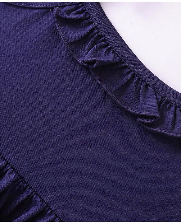 Babyhug 100% Cotton Single Jersey Knit Sleeveless Singlet Frock With Bloomer Solid Colour - Navy Blue