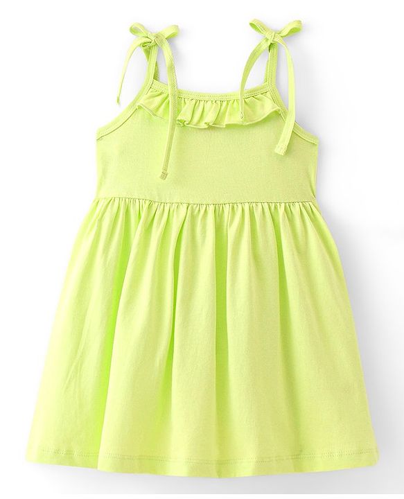 Babyhug Cotton Knit Sleeveless Solid Colour Frock with Bloomer - Lime