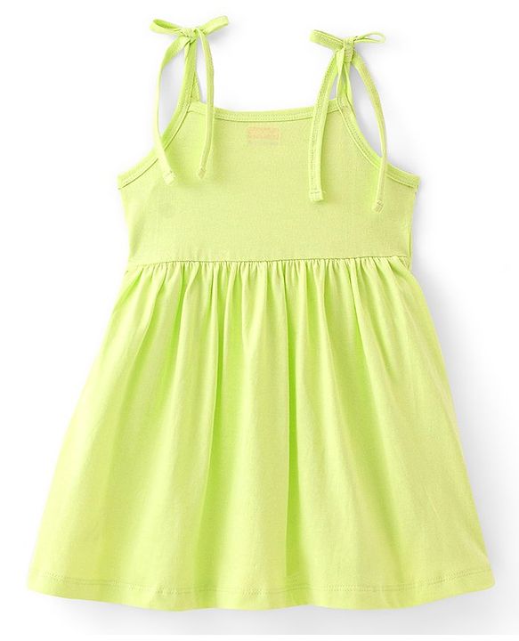 Babyhug Cotton Knit Sleeveless Solid Colour Frock with Bloomer - Lime