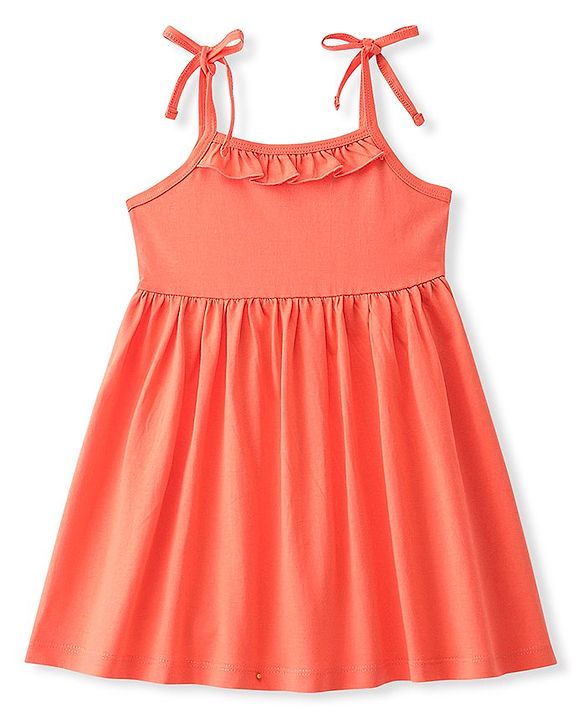 Babyhug 100% Cotton Single Jersey Knit Sleeveless Solid Color Frock With Bloomer - Orange