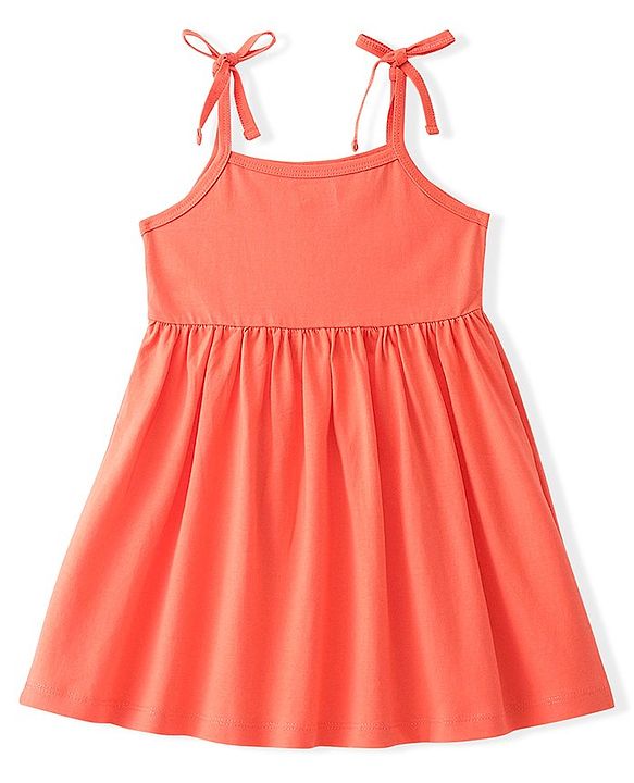 Babyhug 100% Cotton Single Jersey Knit Sleeveless Solid Color Frock With Bloomer - Orange