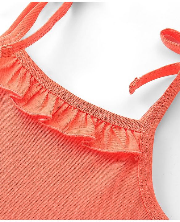 Babyhug 100% Cotton Single Jersey Knit Sleeveless Solid Color Frock With Bloomer - Orange