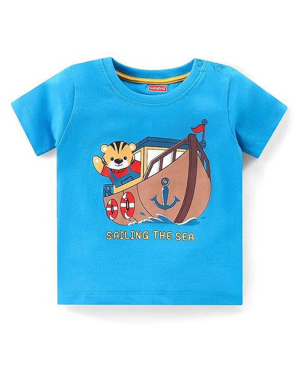 Babyhug Cotton Knit Half Sleeves Bear Printed T-Shirt & Short Set - Blue & Orange