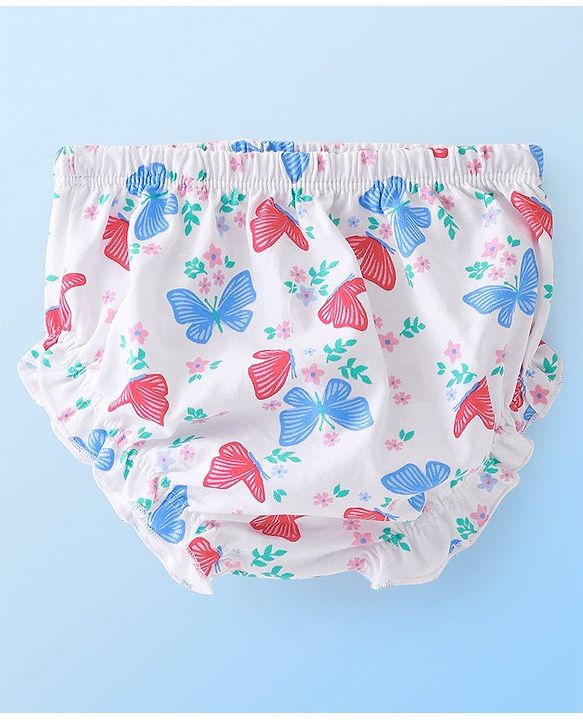 Babyhug Single Jersey Half Sleeves Frock with Bloomer Floral & Butterfly Print - White