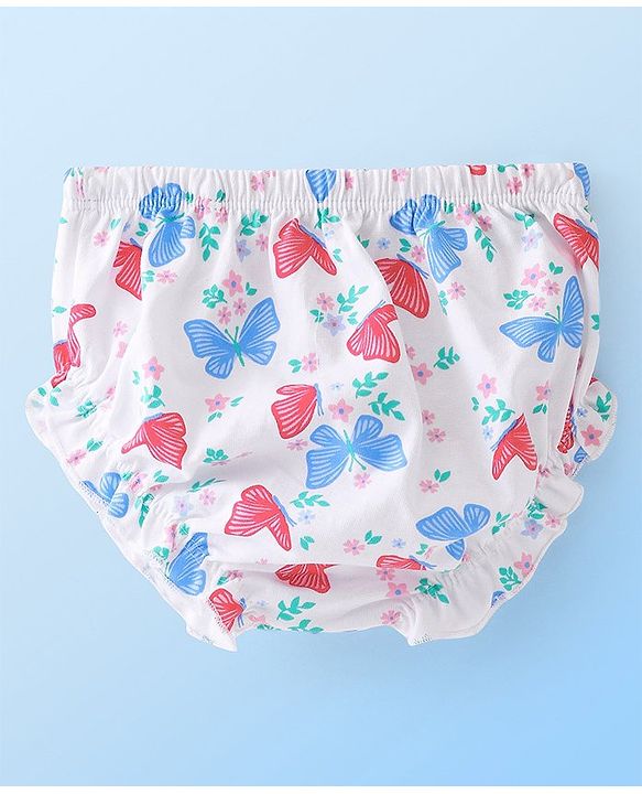 Babyhug Single Jersey Half Sleeves Frock with Bloomer Floral & Butterfly Print - White