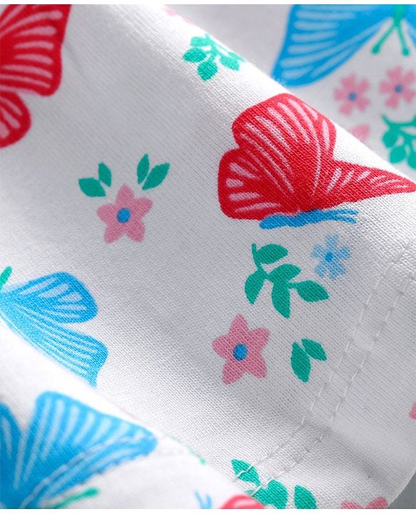 Babyhug Single Jersey Half Sleeves Frock with Bloomer Floral & Butterfly Print - White