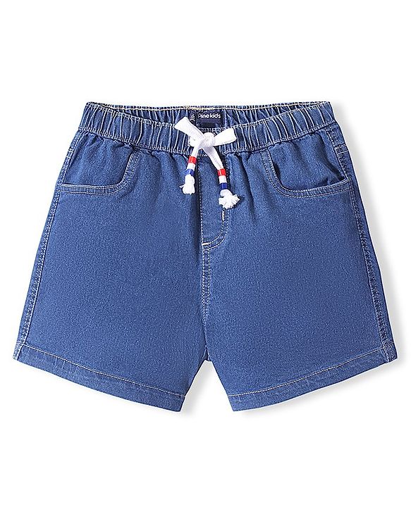 Pine Kids Cotton Knit Mid Thigh  Shorts Solid Colour - Medium  Blue