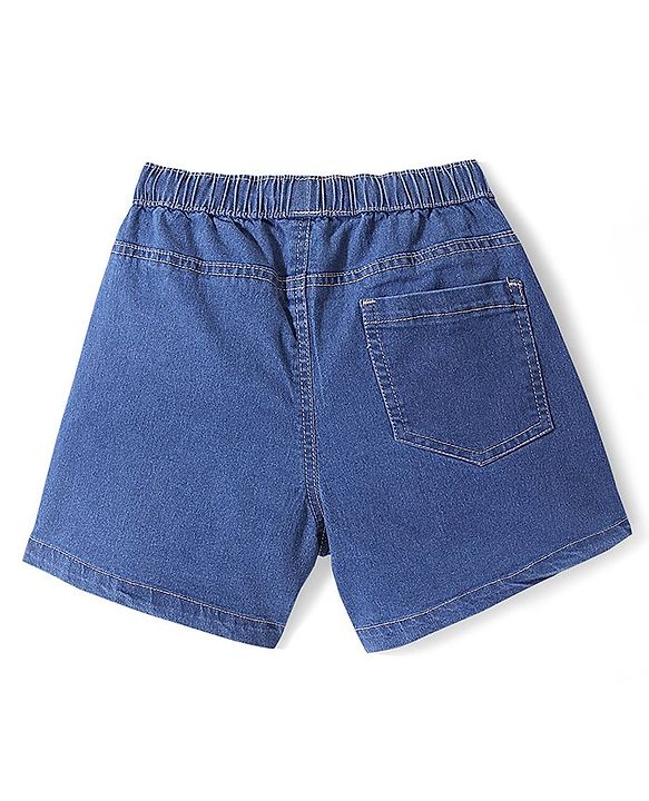 Pine Kids Cotton Knit Mid Thigh  Shorts Solid Colour - Medium  Blue