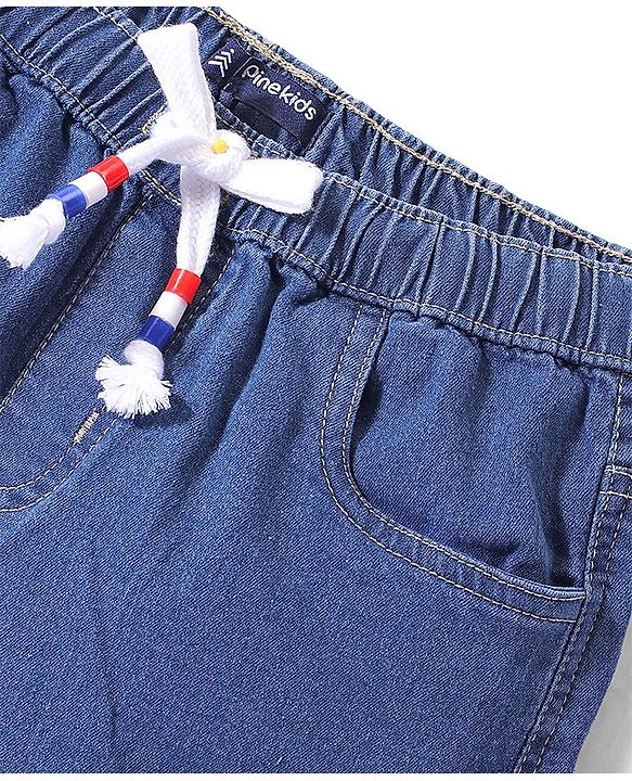 Pine Kids Cotton Knit Mid Thigh  Shorts Solid Colour - Medium  Blue