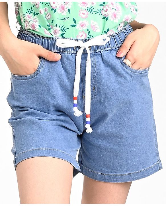 Pine Kids Cotton Woven Mid Thigh Length  Shorts Solid Colour - Light Blue