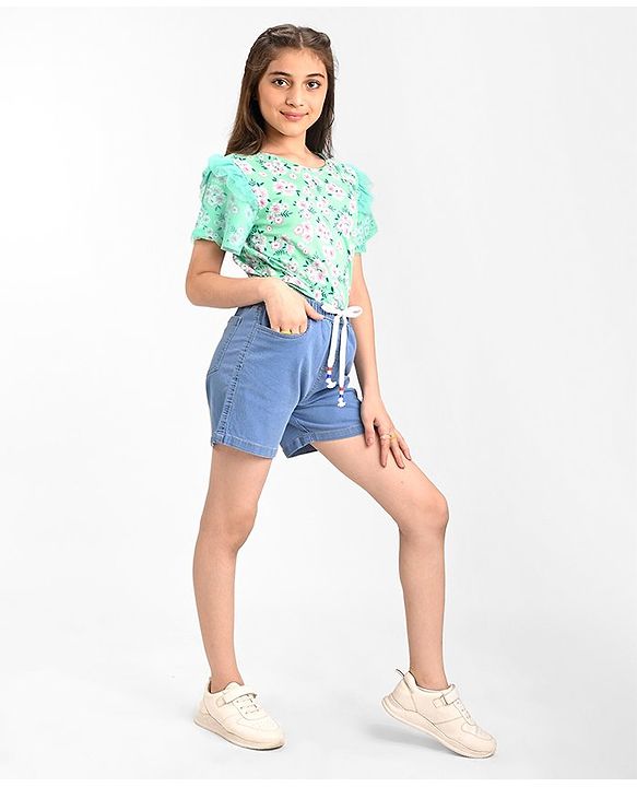 Pine Kids Cotton Woven Mid Thigh Length  Shorts Solid Colour - Light Blue