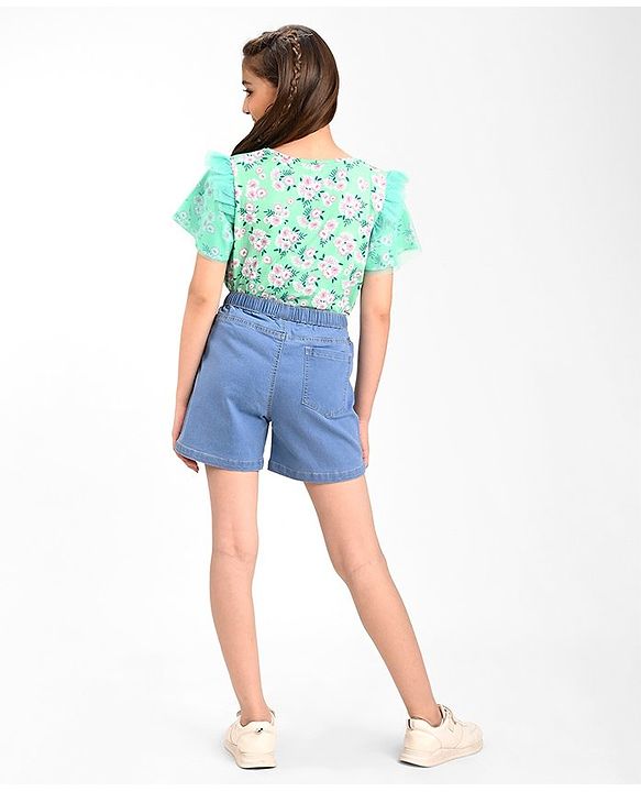 Pine Kids Cotton Woven Mid Thigh Length  Shorts Solid Colour - Light Blue