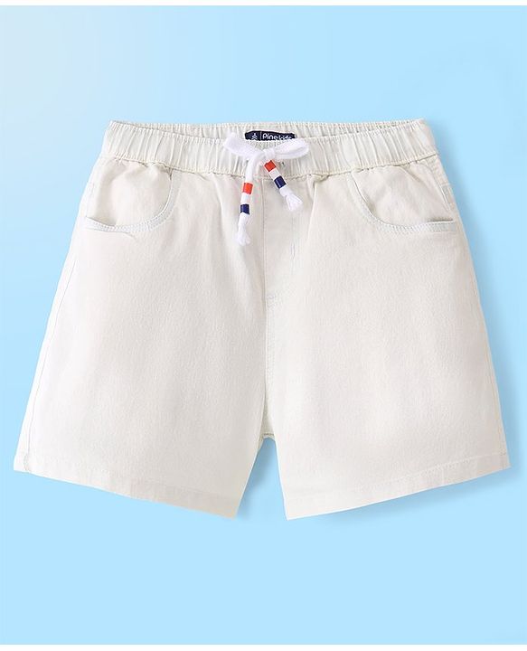 Pine Kids Cotton Woven Mid Thigh Length  Shorts Solid Colour - White