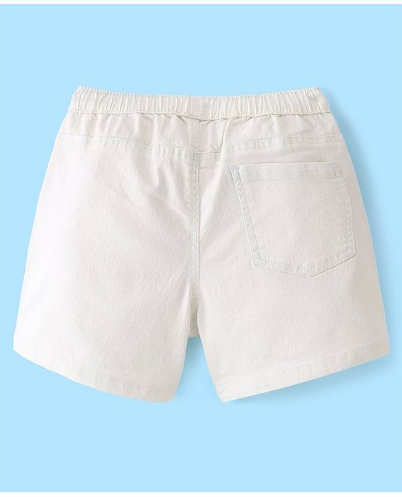 Pine Kids Cotton Woven Mid Thigh Length  Shorts Solid Colour - White