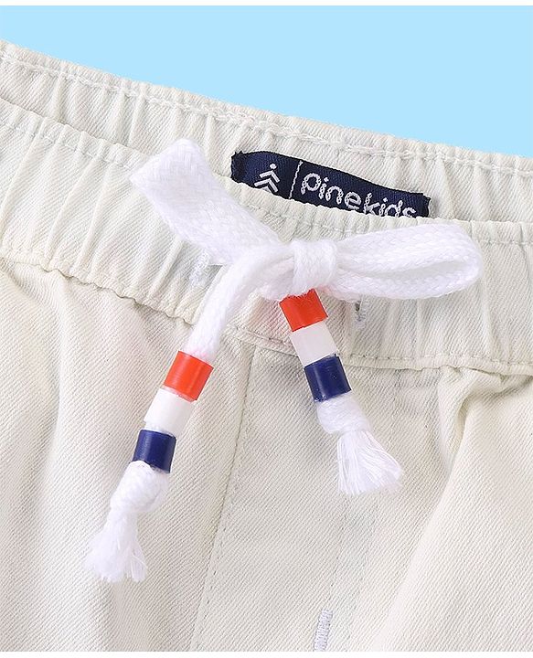 Pine Kids Cotton Woven Mid Thigh Length  Shorts Solid Colour - White