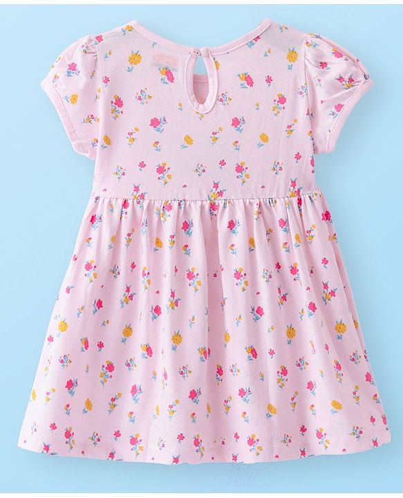 Babyhug Single Jersey Knit Half Sleeves Frock & Bloomer With Squirrel & Floral Print - Pink