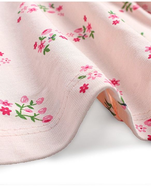Babyhug Single Jersey Knit Half Sleeves with Frill Detailing Frock with Bloomer Floral Print - Pink