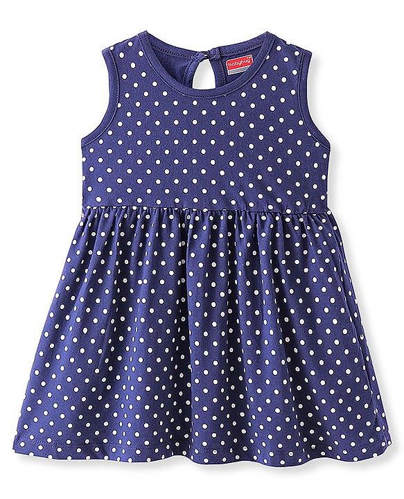 Babyhug 100% Cotton Single Jersey Knit Sleeveless Frock Polka Dot Print - Navy Blue