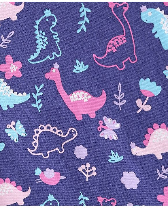 Babyhug Cotton Knit Half Sleeves  Frock Dino Print - Navy Blue