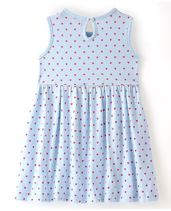 Babyhug 100% Cotton Single Jersey Knit Sleeveless Frock Heart Print - Blue