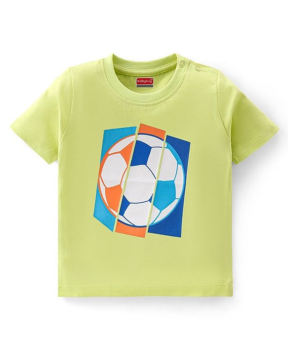 Babyhug 100% Cotton Knit Half Sleeves T-Shirt Soccer Ball Graphics - Lime Green