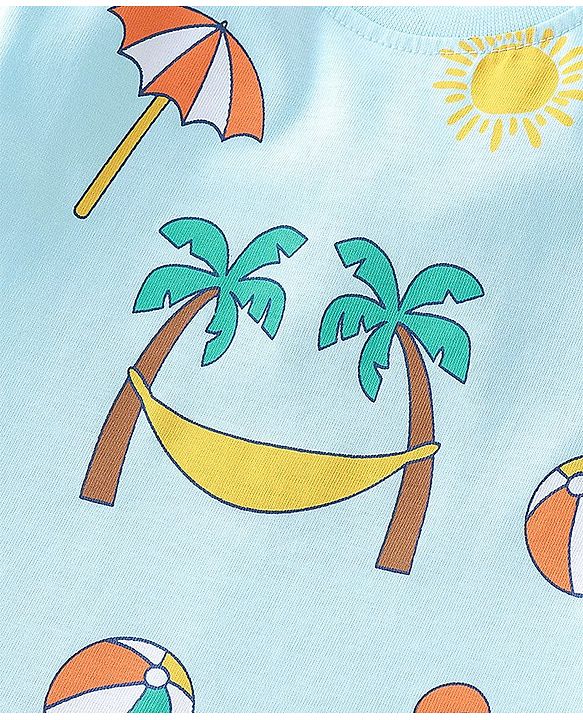 Babyhug Cotton Knit Half Sleeves T-Shirt Beach Print - Light Blue