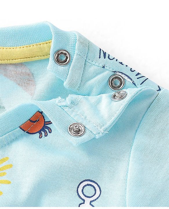 Babyhug Cotton Knit Half Sleeves T-Shirt Beach Print - Light Blue