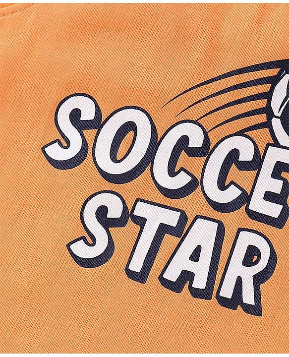 Babyhug Cotton Knit Sleeveless Soccer Graphics T-Shirt - Orange