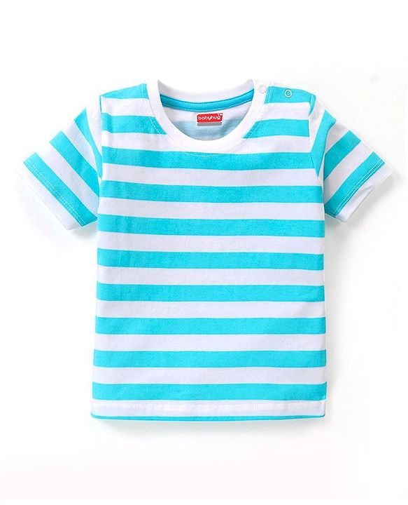 Babyhug Cotton Half Sleeves Striped T-Shirts With Dino Graphics Pack of 3 - Red Navy & Light Blue