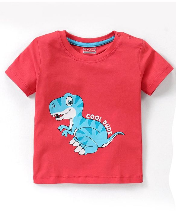 Babyhug Cotton Half Sleeves Striped T-Shirts With Dino Graphics Pack of 3 - Red Navy & Light Blue