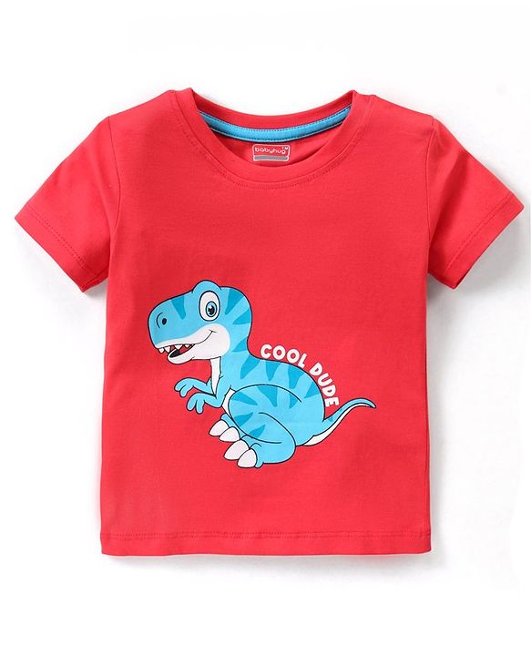 Babyhug Cotton Half Sleeves Striped T-Shirts With Dino Graphics Pack of 3 - Red Navy & Light Blue