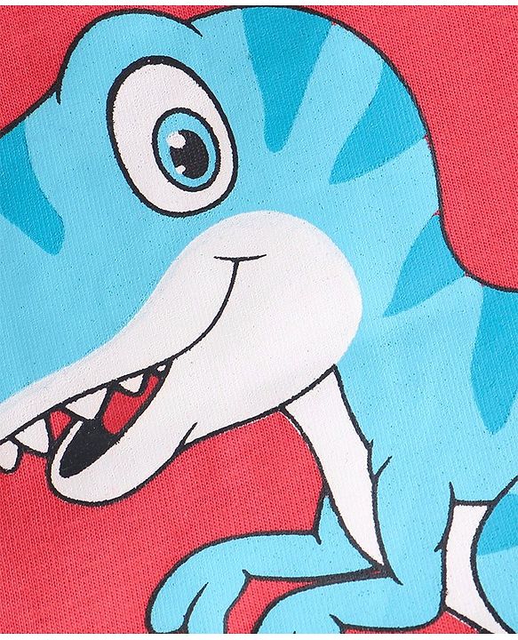 Babyhug Cotton Half Sleeves Striped T-Shirts With Dino Graphics Pack of 3 - Red Navy & Light Blue