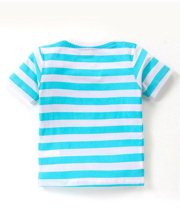 Babyhug Cotton Half Sleeves Striped T-Shirts With Dino Graphics Pack of 3 - Red Navy & Light Blue