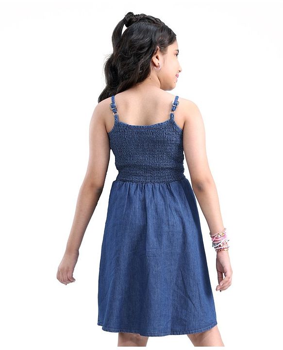 Pine Kids 100% Cotton Woven Sleeveless Singlet Solid Colour Frock -Blue
