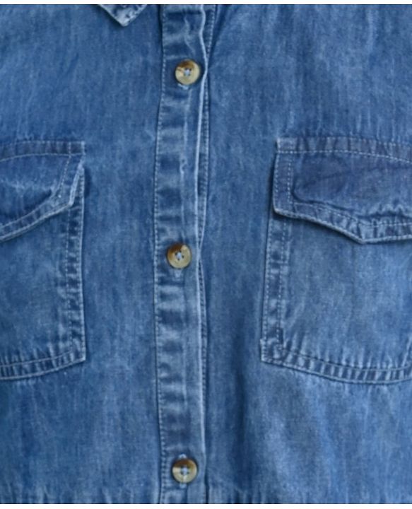 Pine Kids 100% Cotton Woven Denim Full Sleeves Shirt Dress Solid Colour - Blue