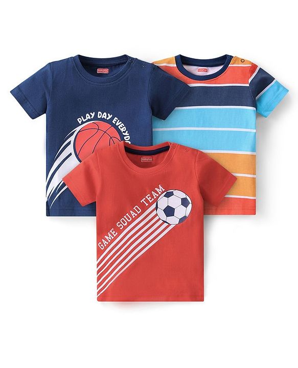 Babyhug Cotton Half Sleeves T-Shirt With Sports Graphics Pack of 3 - Multicolor
