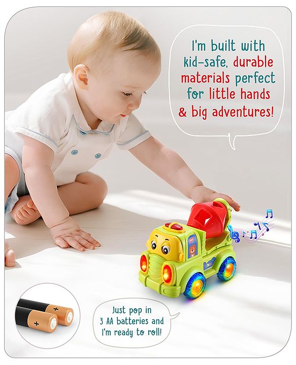 Babyhug Musical Bump & Go Construction series Cement Mixer Truck - Green
