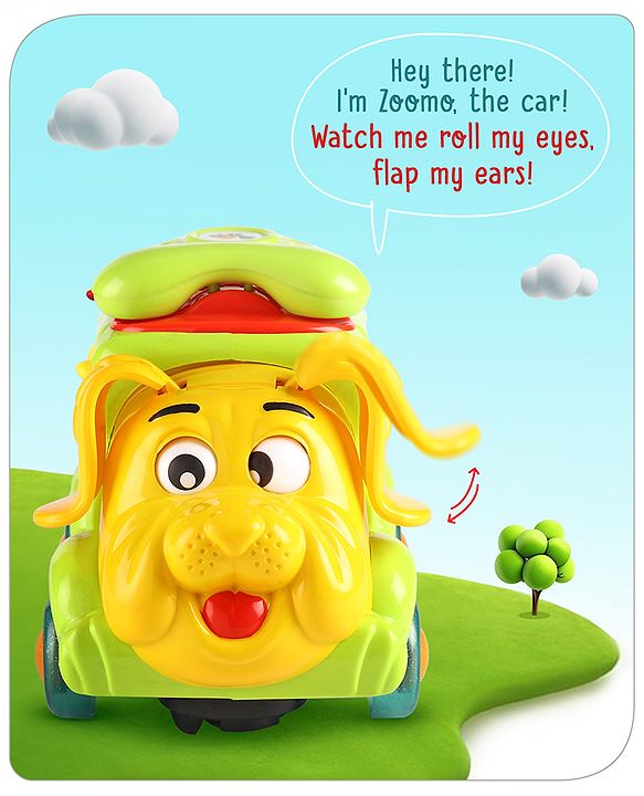 Babyhug 6 in 1 Puppy Musical Bump & Go Car with moving Ear & Eyes| Lights & Music| Dial Phone |Animal Shape Sorter For Toddlers and Kids| BIS Certified| Storage| Time Telling| Cause & Effect - Yellow