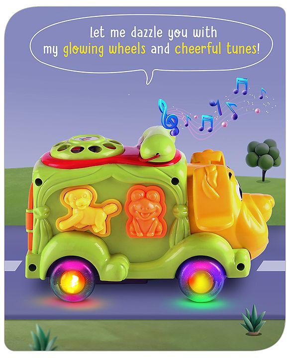 Babyhug 6 in 1 Puppy Musical Bump & Go Car with moving Ear & Eyes| Lights & Music| Dial Phone |Animal Shape Sorter For Toddlers and Kids| BIS Certified| Storage| Time Telling| Cause & Effect - Yellow