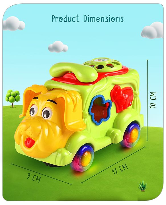 Babyhug 6 in 1 Puppy Musical Bump & Go Car with moving Ear & Eyes| Lights & Music| Dial Phone |Animal Shape Sorter For Toddlers and Kids| BIS Certified| Storage| Time Telling| Cause & Effect - Yellow